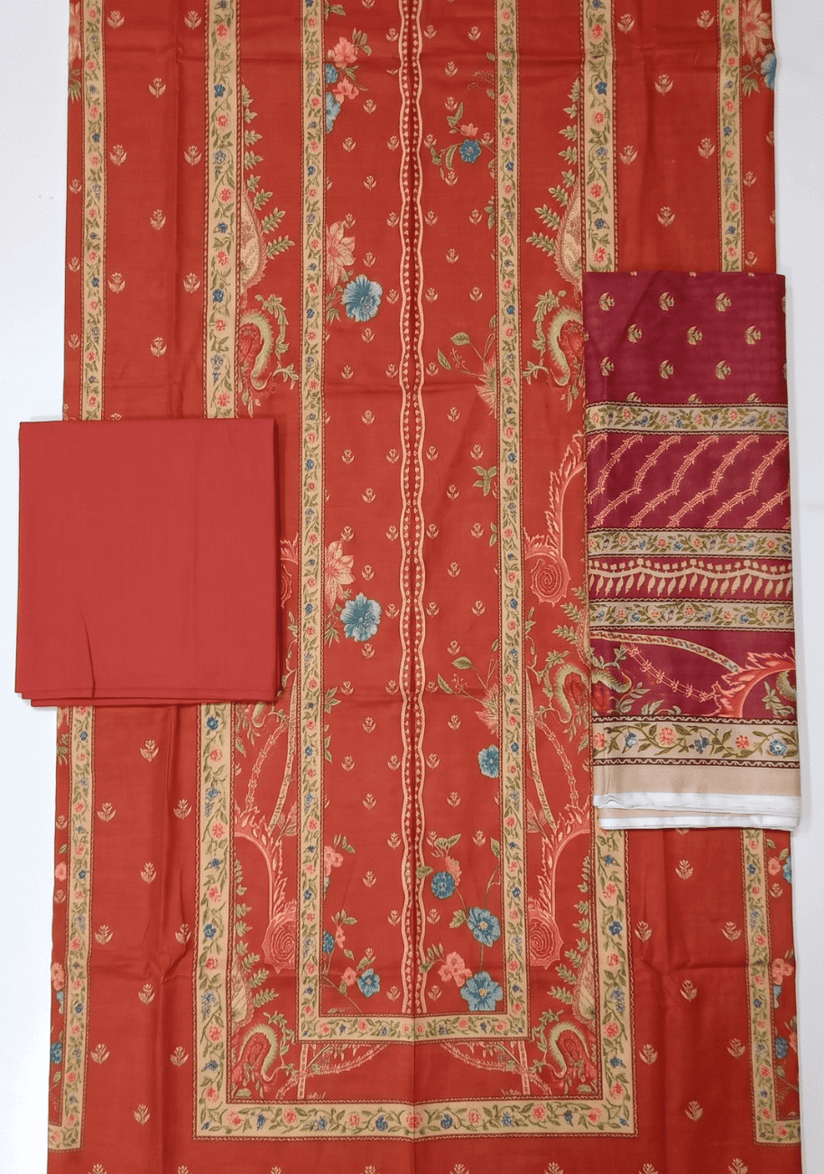 ALKARAM Printed Khaddar 3Pc Suit-V2-D7