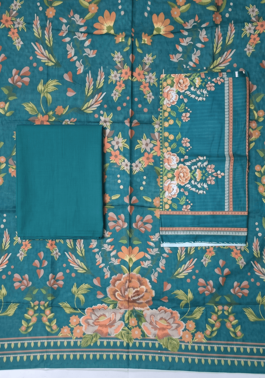 ALKARAM Printed Khaddar 3Pc Suit-V2-D9