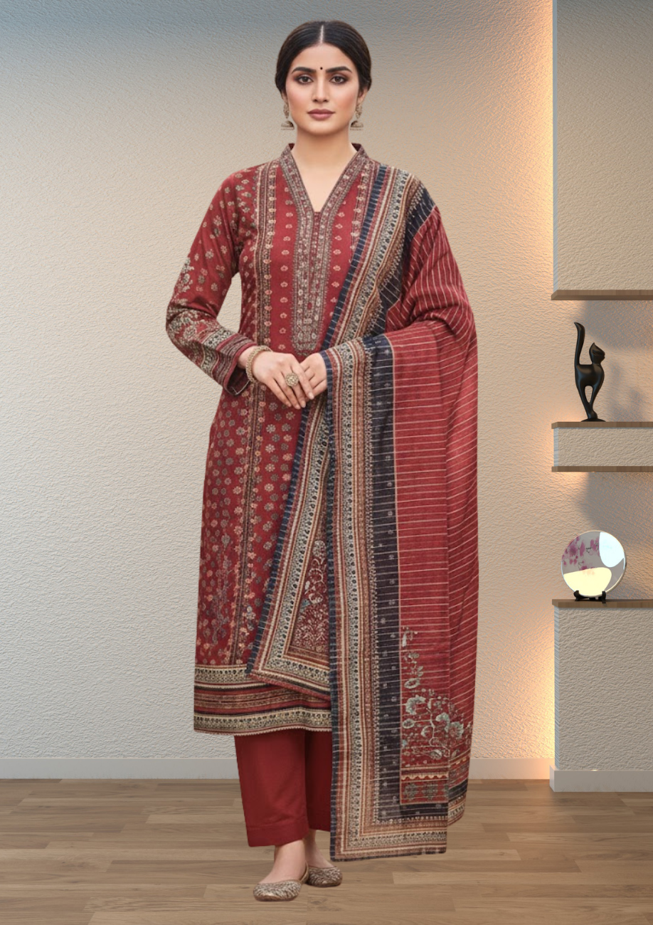 Bin Inam Printed Jacquard 3pc with Zari Voil Dupatta D1