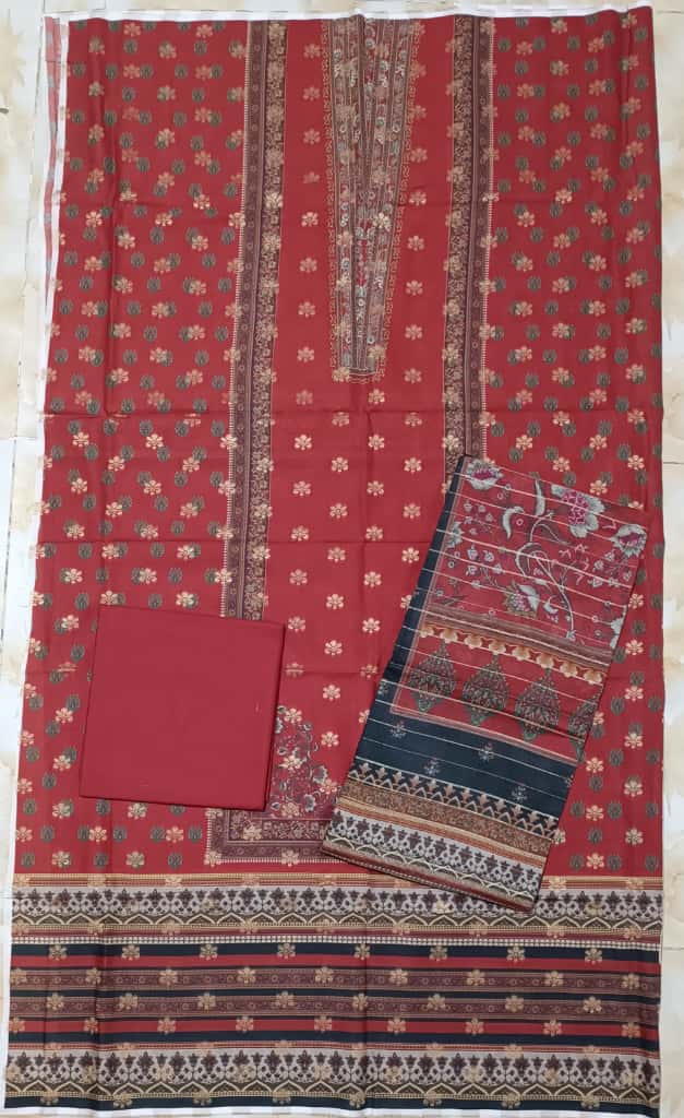 Bin Inam Printed Jacquard 3pc with Zari Voil Dupatta D1