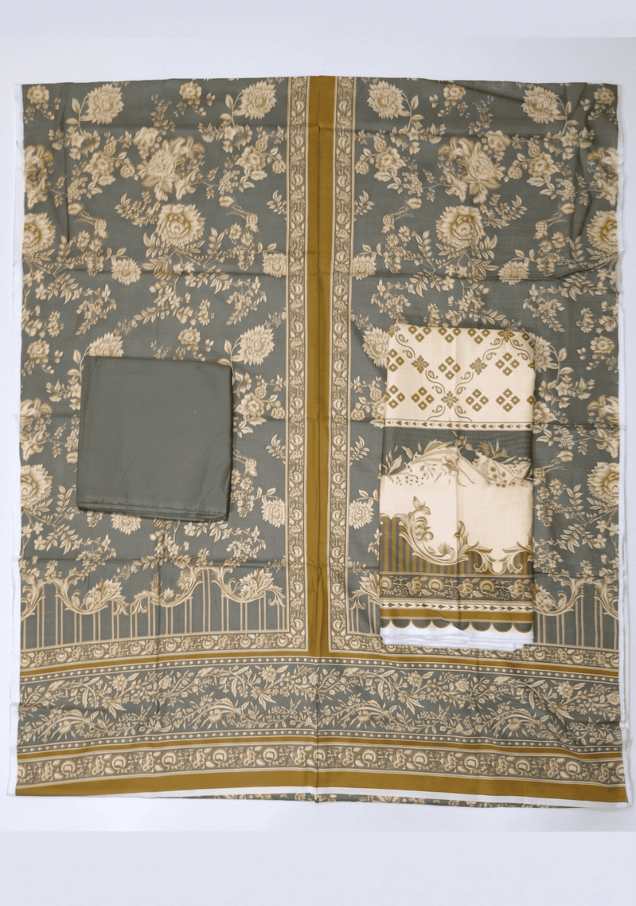 ALKARAM Printed Khaddar 3Pc Suit-V2-D10