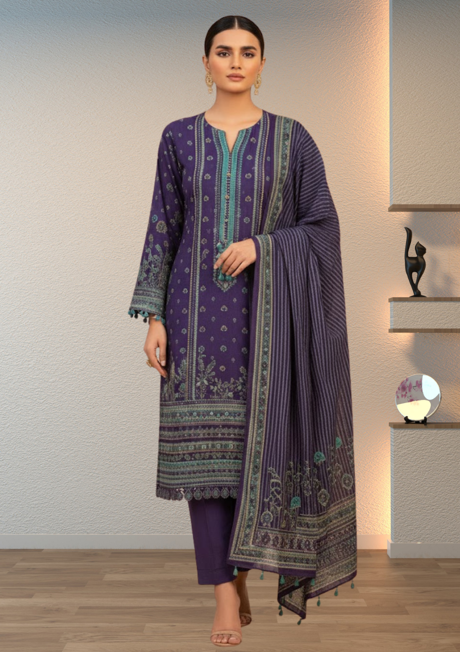 Bin Inam Printed Jacquard 3pc with Zari Voil Dupatta D2