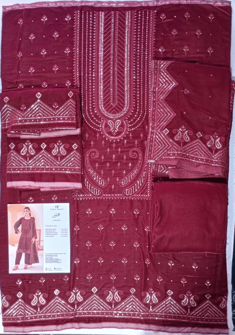 Gulzar Yousaf Velvet Embroidered 3PC V1-D1