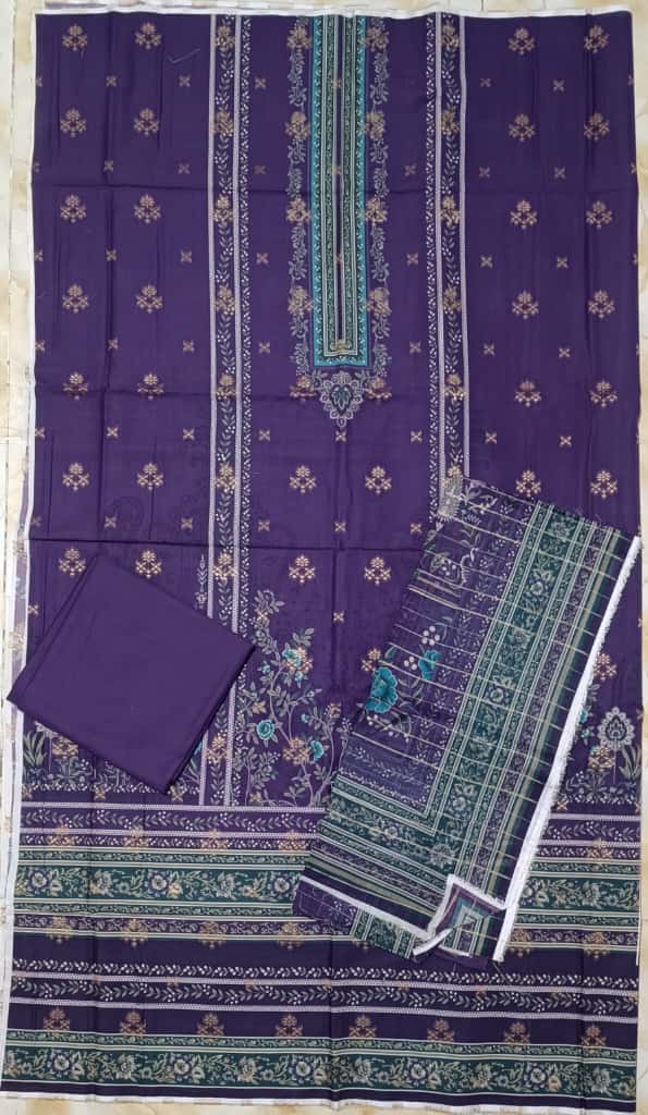 Bin Inam Printed Jacquard 3pc with Zari Voil Dupatta D2
