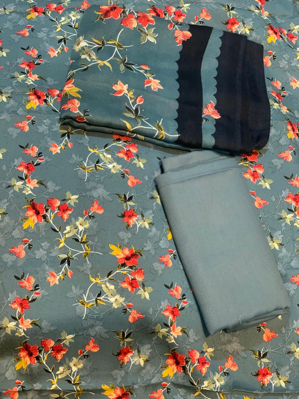 Pashmina Printed Cotray Wool Shawl 3pc D2