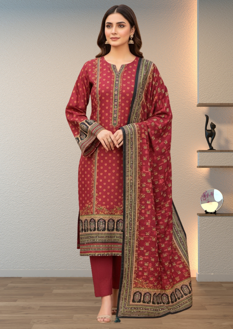 Bin Inam Printed Jacquard 3pc with Zari Voil Dupatta D3
