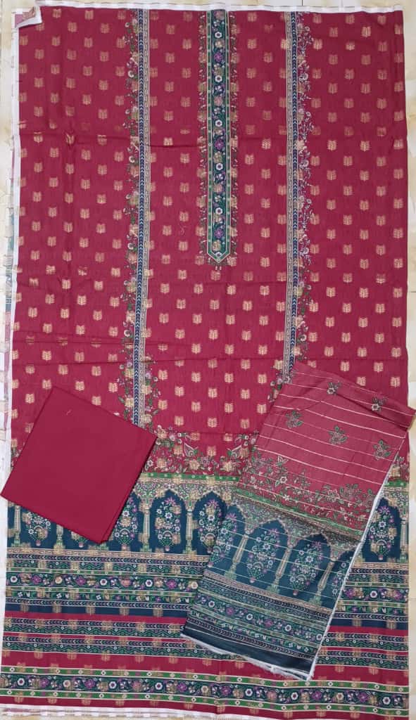 Bin Inam Printed Jacquard 3pc with Zari Voil Dupatta D3