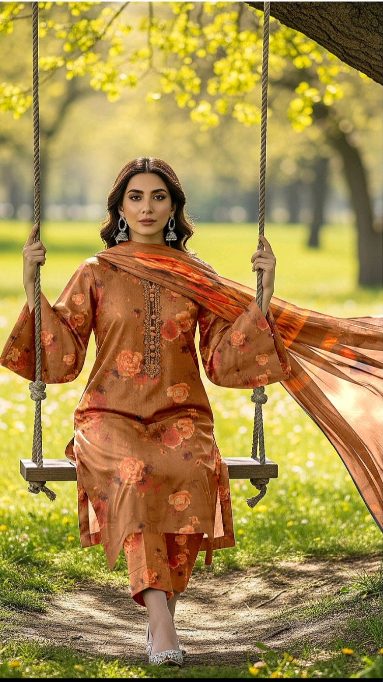 Bin Inam Printed Dhanak 3pc D4
