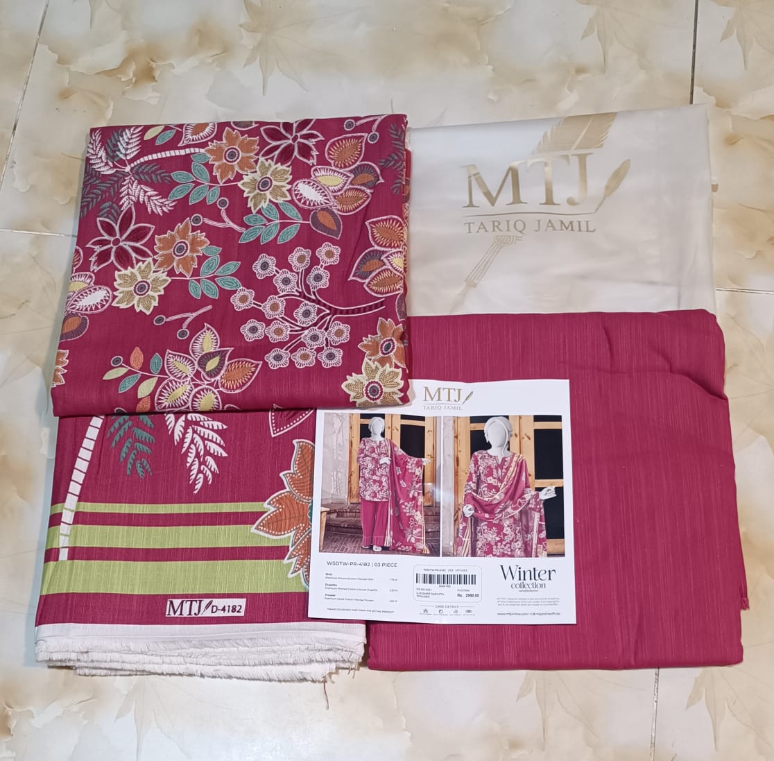 MTJ Luxury Printed Khaddar Viscos 3pc D09