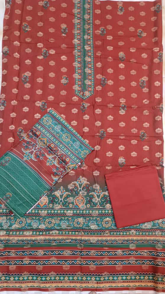 Bin Inam Printed Jacquard 3pc with Zari Voil Dupatta D5
