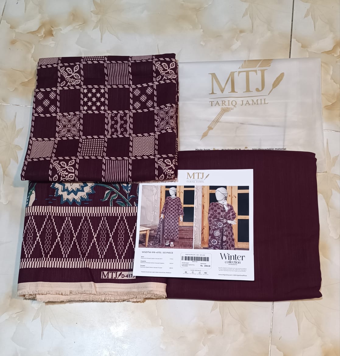 MTJ Luxury Printed Khaddar Viscos 3pc D05