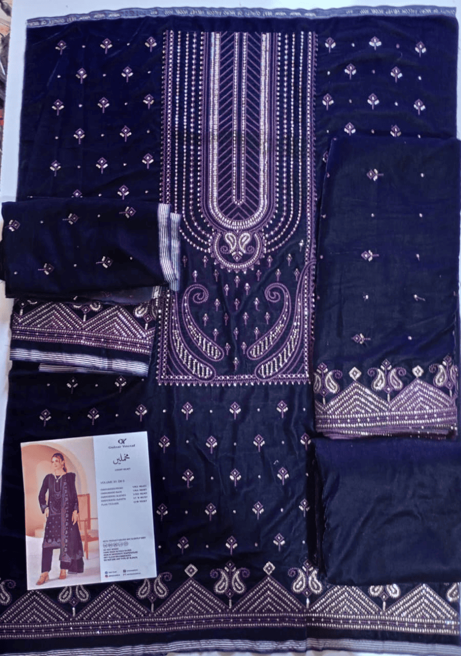 Gulzar Yousaf Velvet Embroidered 3PC V1-D3