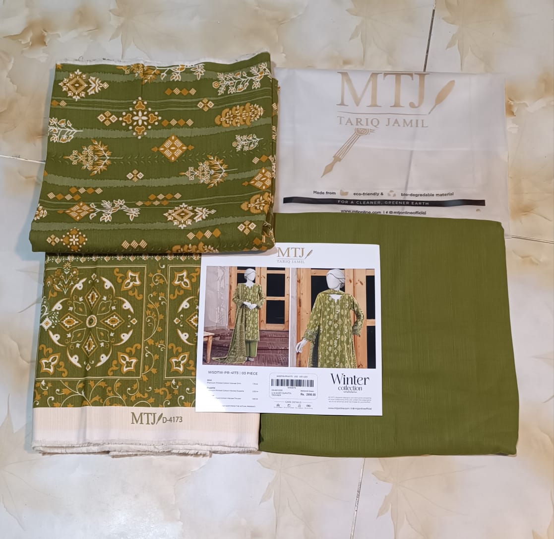 MTJ Luxury Printed Khaddar Viscos 3pc D07