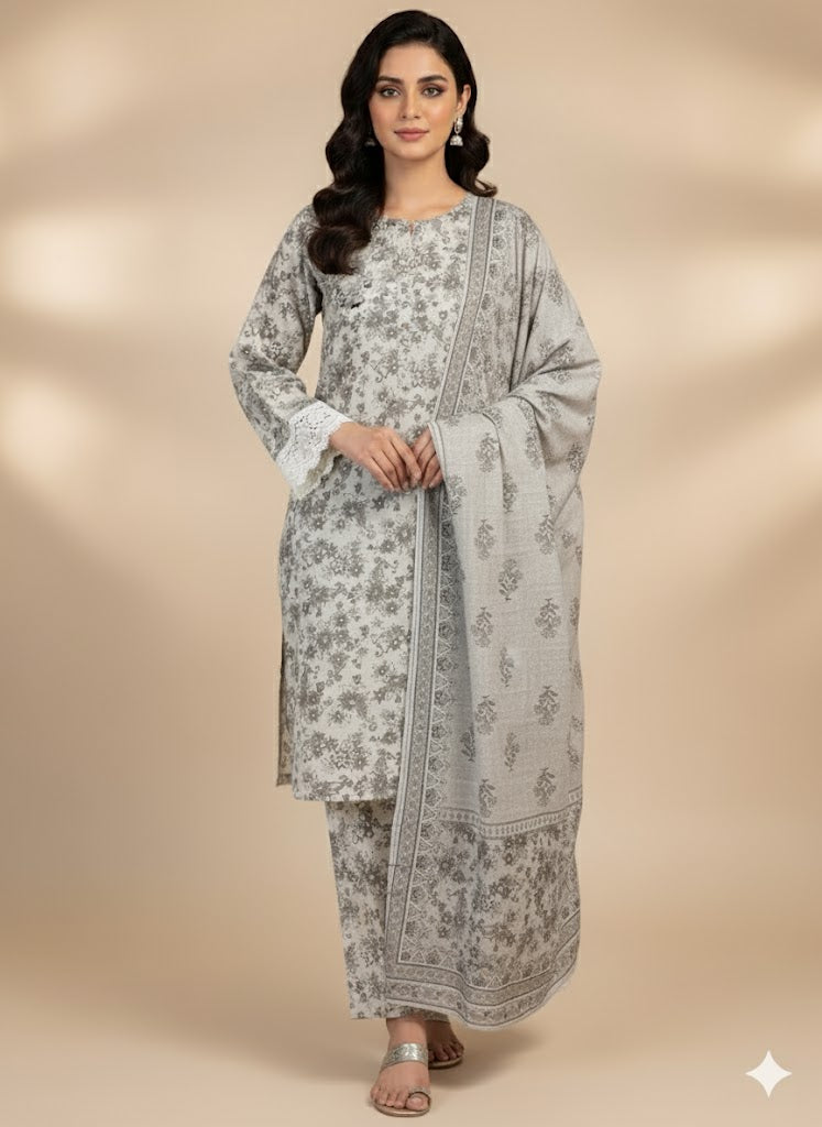 Bin Inam Mother Collection Printed Dhanak 3pc D7
