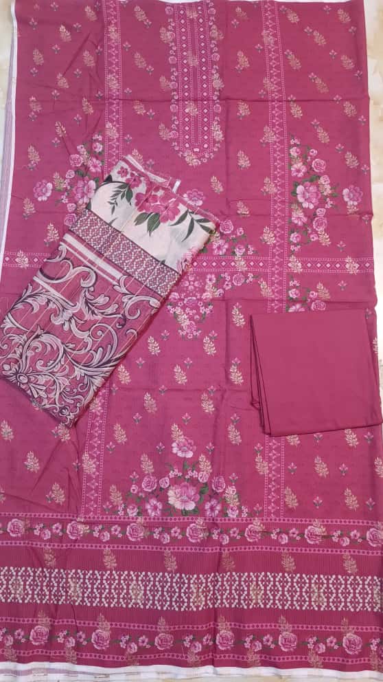 Bin Inam Printed Jacquard 3pc with Zari Voil Dupatta D7