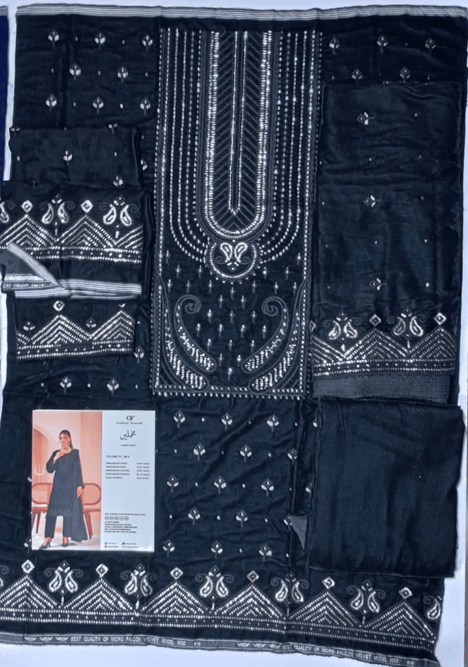 Gulzar Yousaf Velvet Embroidered 3PC V1-D4