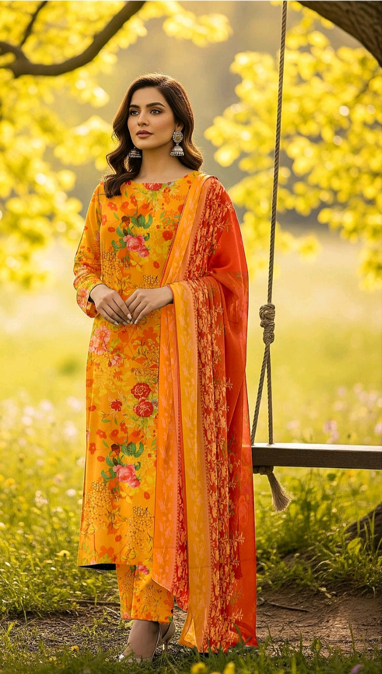 Bin Inam Printed Dhanak 3pc D8