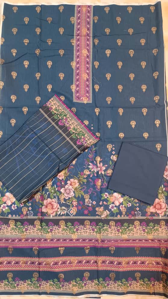 Bin Inam Printed Jacquard 3pc with Zari Voil Dupatta D8