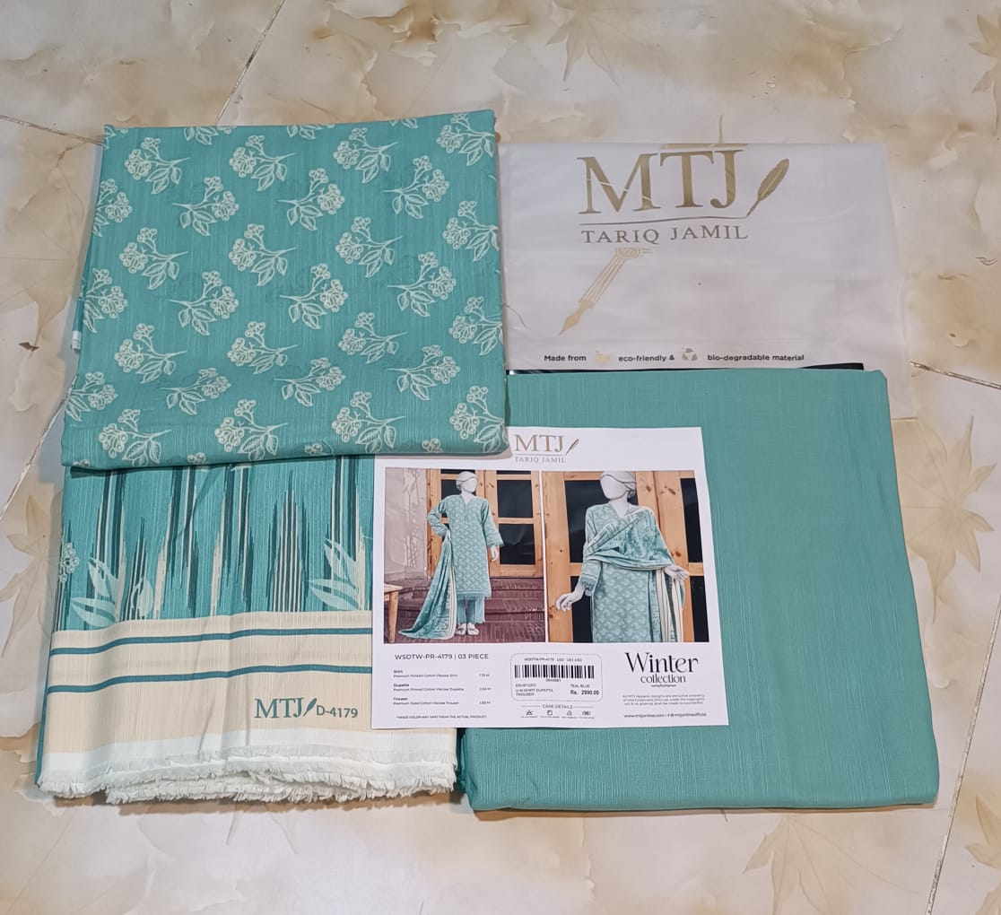 MTJ Luxury Printed Khaddar Viscos 3pc D04