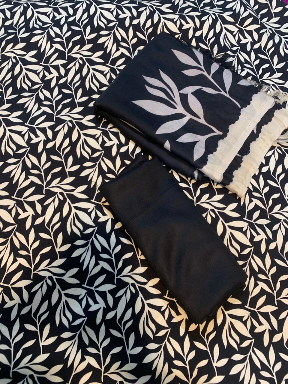 Pashmina Printed Cotray Wool Shawl 3pc D9