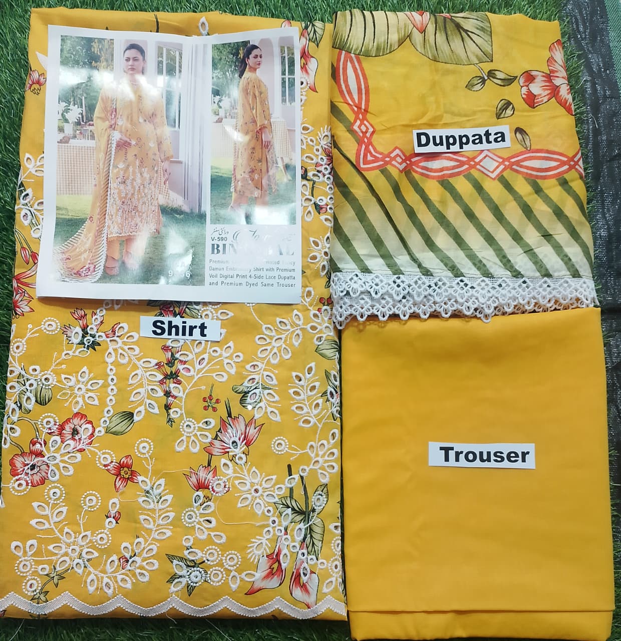 Bin Iqbal Embroidered Chickankari Boring Daman Printed Lawn 3pc D3