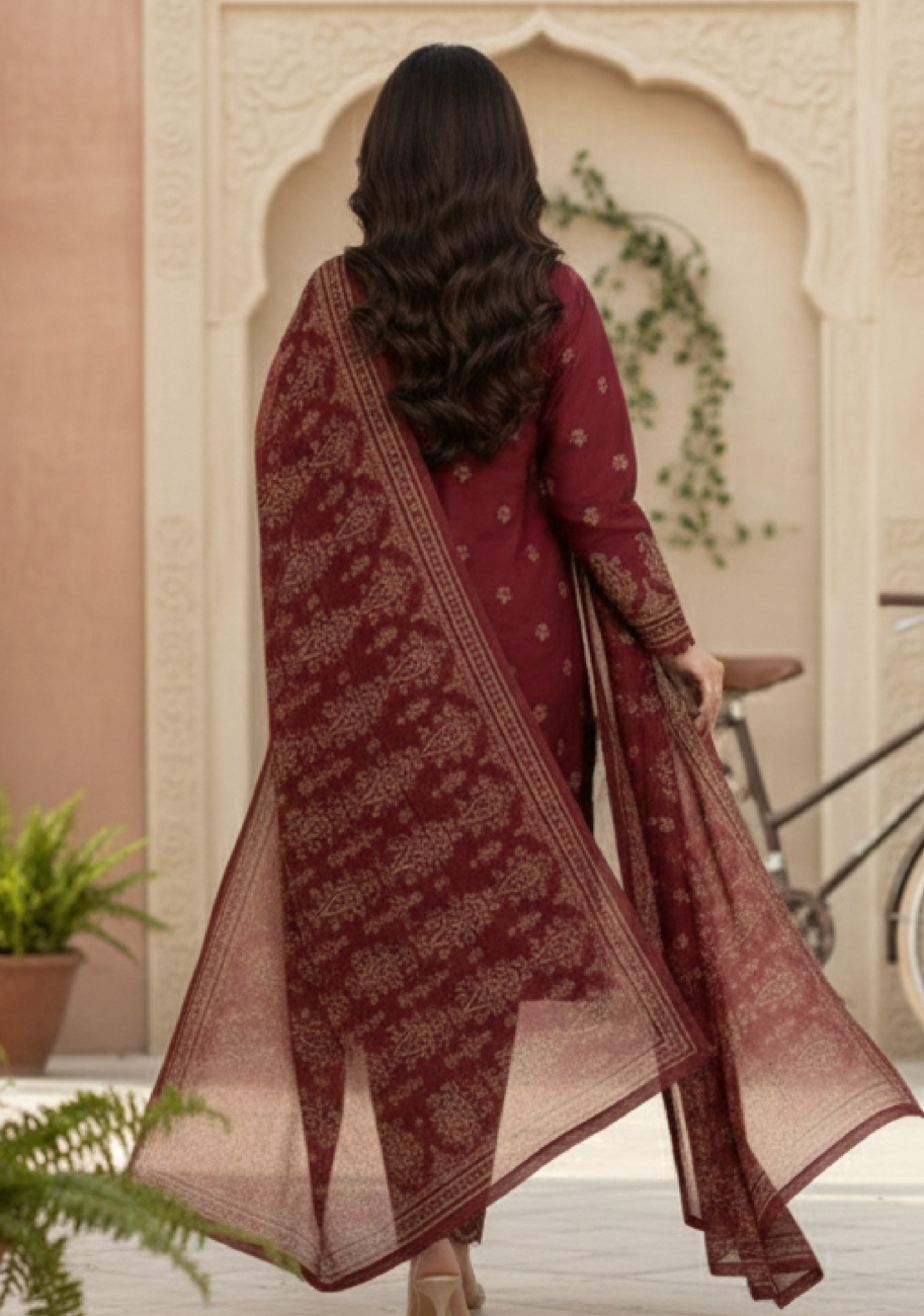 Bin Inam Signature Jaquard Printed Lawn Ladies 3pc Suit D1