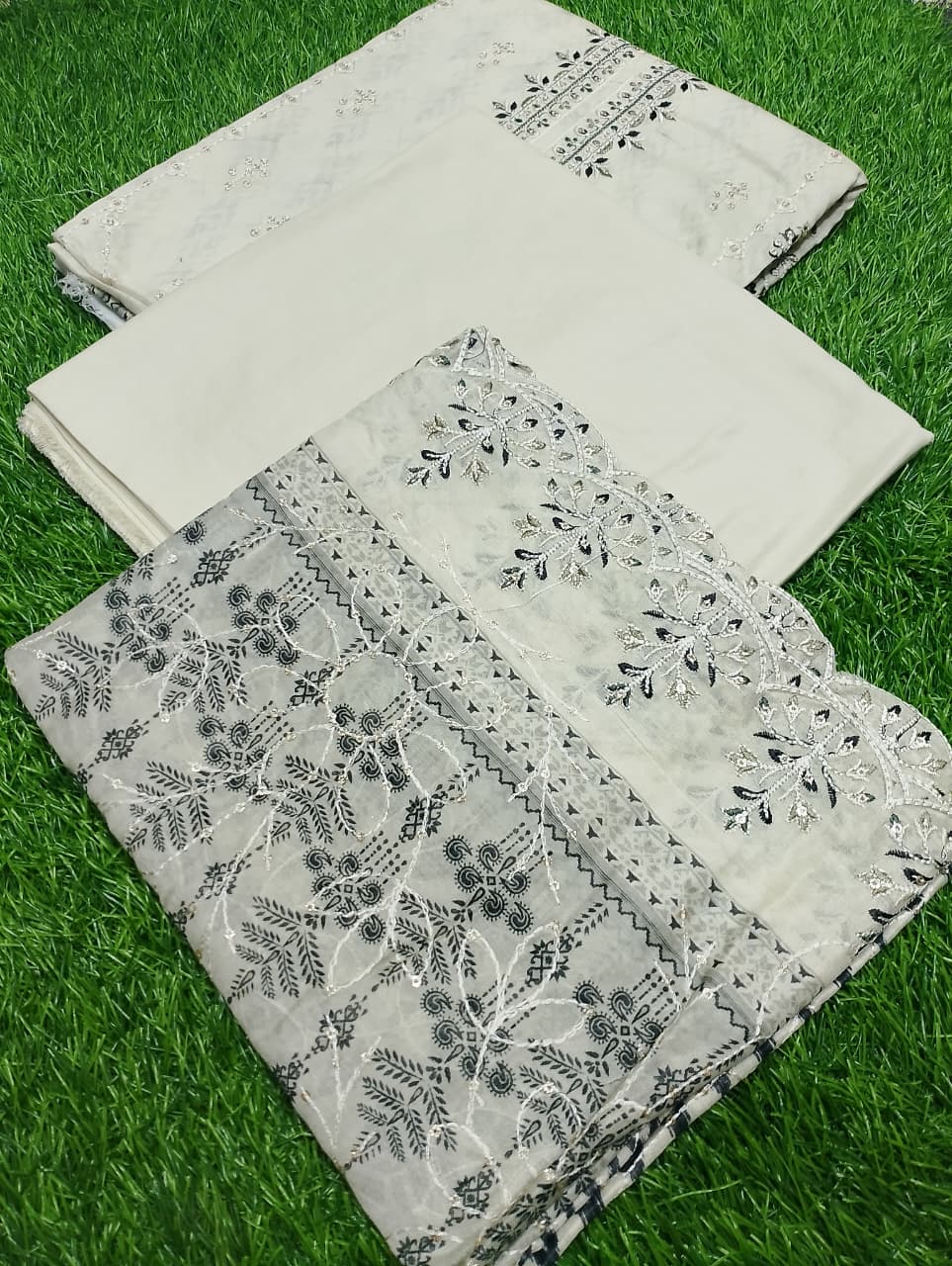 Dur-e-Fashion Printed Embroidered Lawn 3pc D2