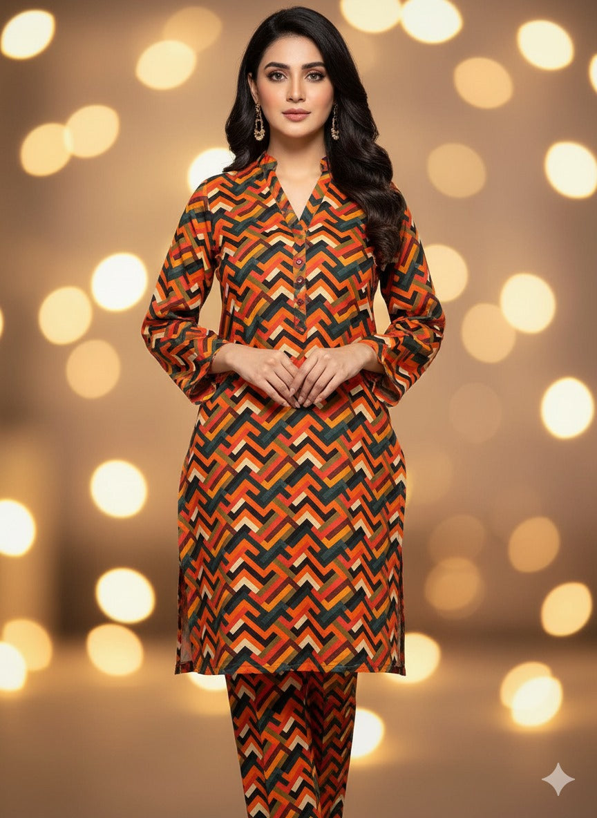 Digital Printed Cross Khaddar Allover 2pc d1