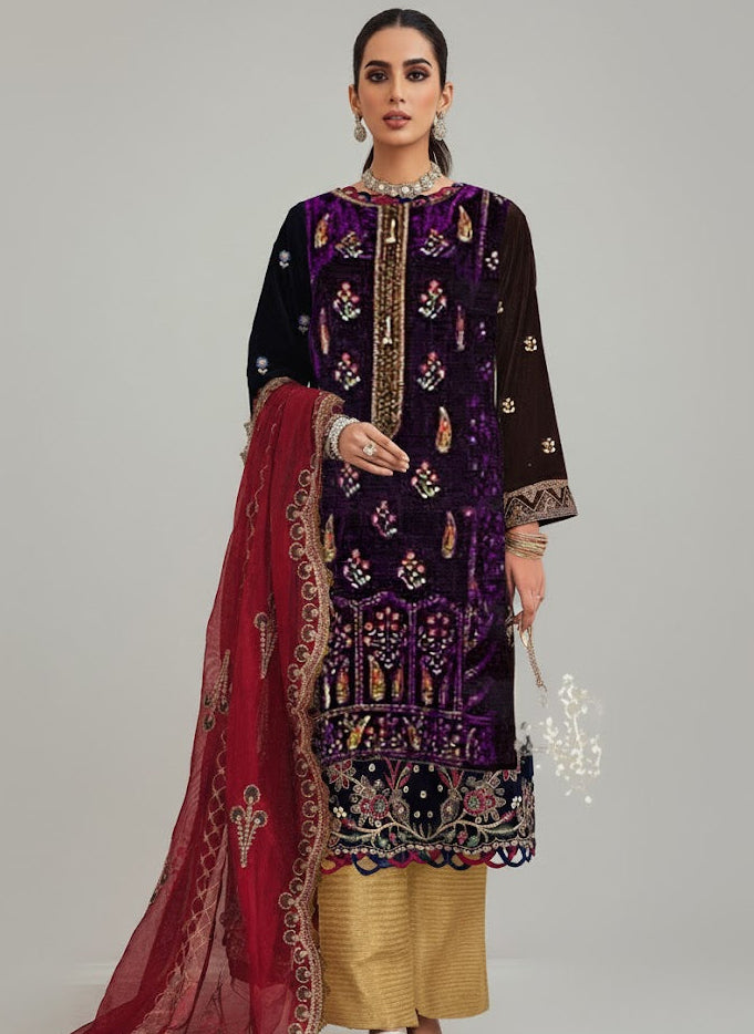 Bin Inam's Embroidered Velvet 2pc D1