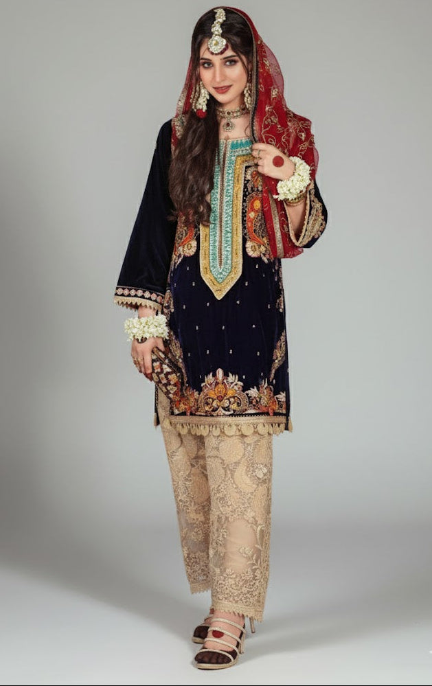 Bin Inam's Embroidered Velvet 2pc D7