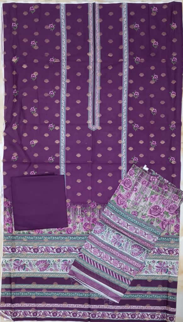 Bin Inam Printed Jacquard 3pc with Zari Voil Dupatta D9