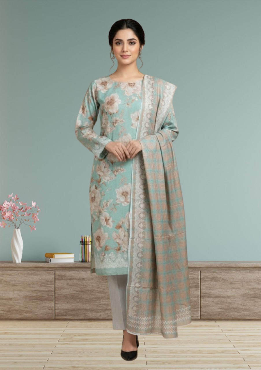 HZ Luxury Printed Khaddar 3pc D4