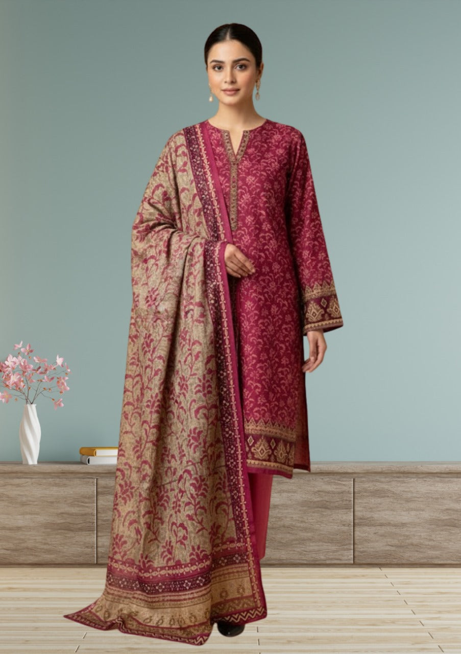 HZ Luxury Printed khaddar 3pc D8