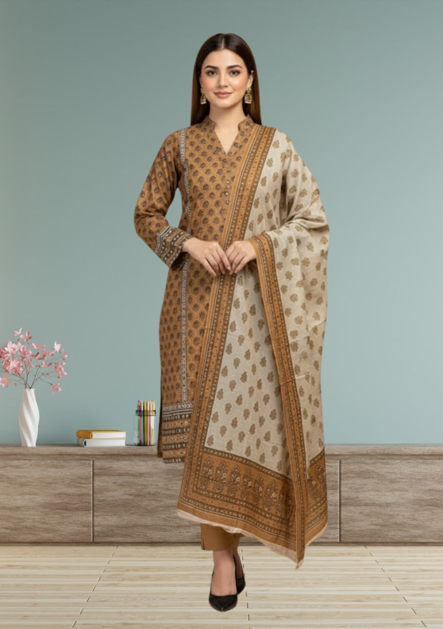HZ Luxury Printed Khaddar 3pc D3