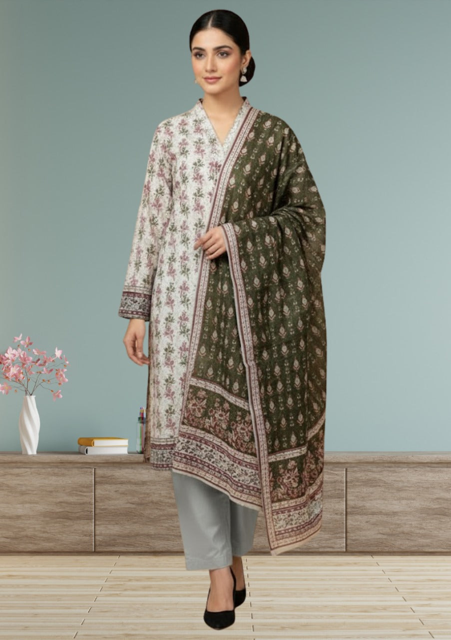 HZ Luxury Printed Khaddar 3pc D10