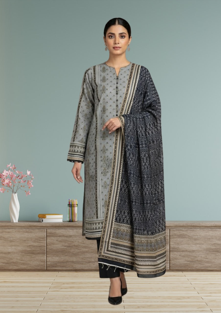 HZ luxury Printed Khaddar 3pc D1