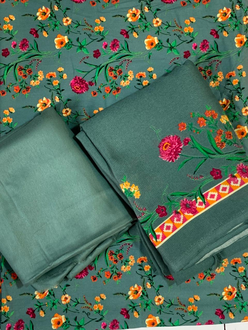 Pashmina Printed Cotray Wool Shawl 3pc D28