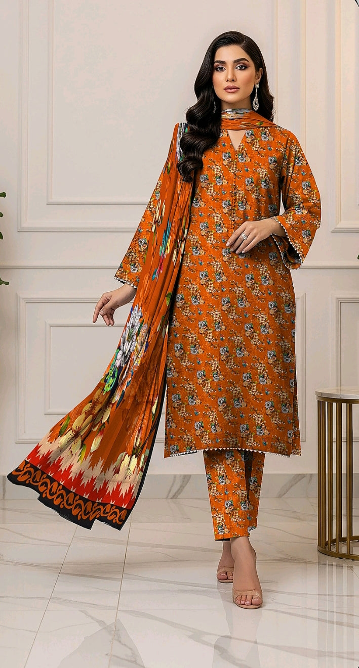 Bin Inam Printed Banadora Linen 3pc D6