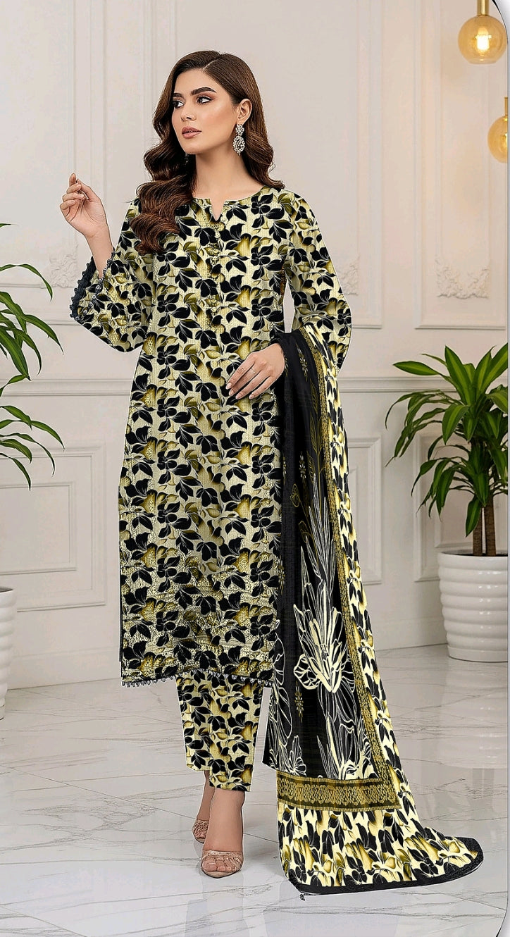 Bin Inam Printed Banadora Linen 3pc D7