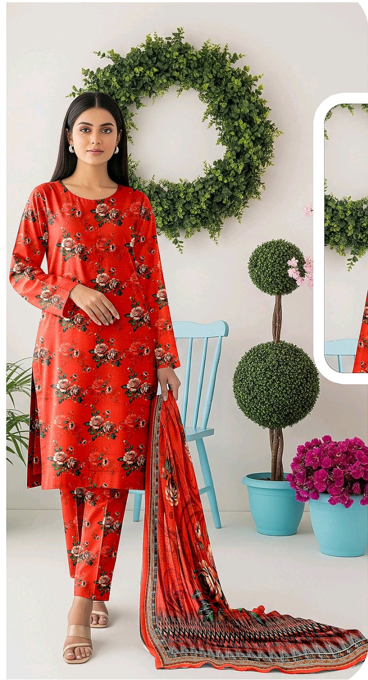Bin Inam Printed Banadora Linen 3pc D8