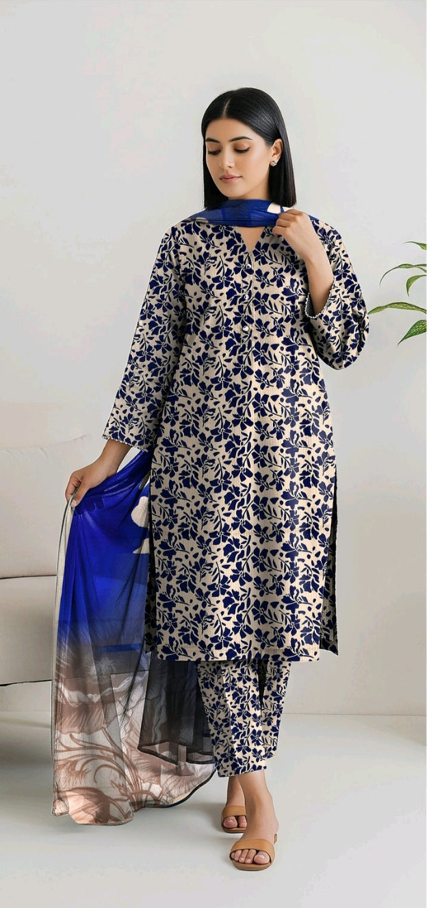 Bin Inam Printed Banadora Linen 3pc D12