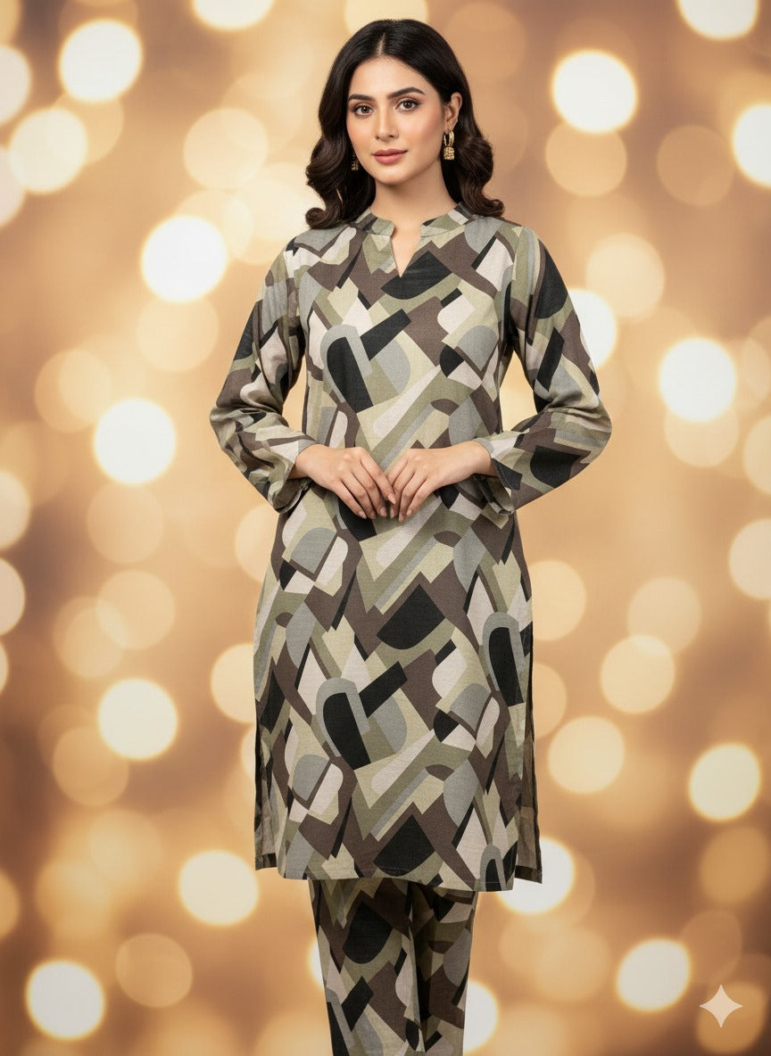 Digital Printed Cross Khaddar Allover 2pc d4