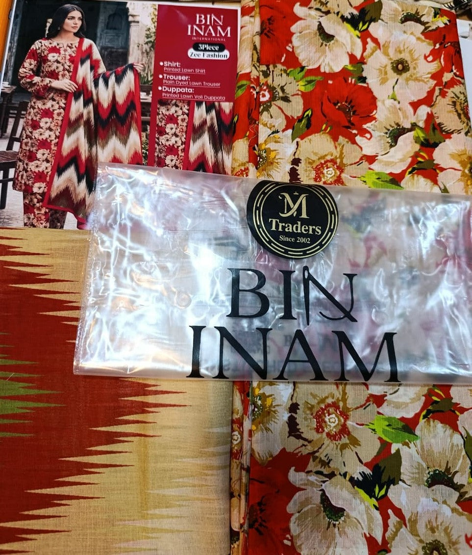 Bin Inam Zee Fashion Premium Printed Lawn 3pc D12