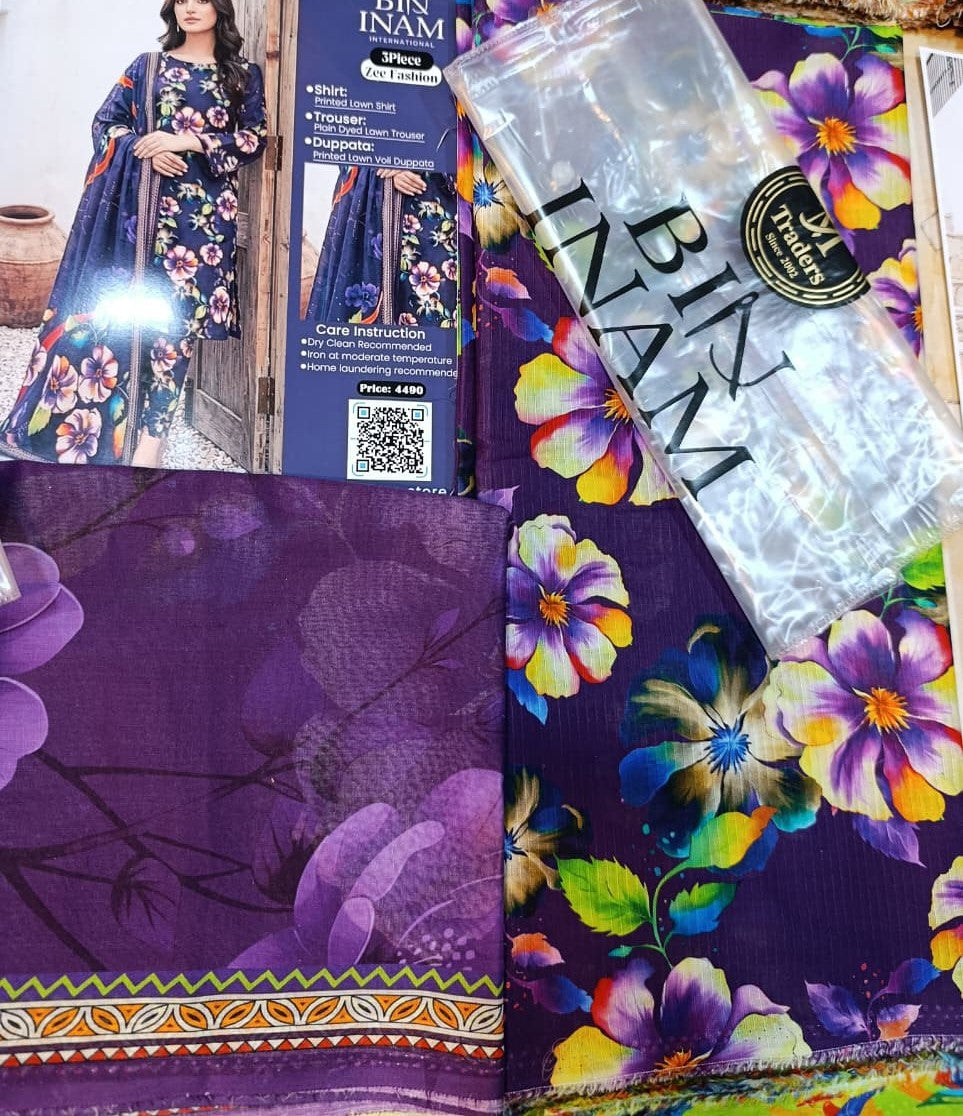 Bin Inam Zee Fashion Premium Printed Lawn 3pc D13