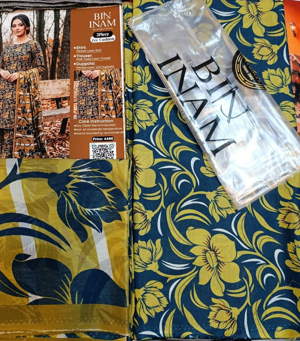Bin Inam Zee Fashion Premium Printed Lawn 3pc D7