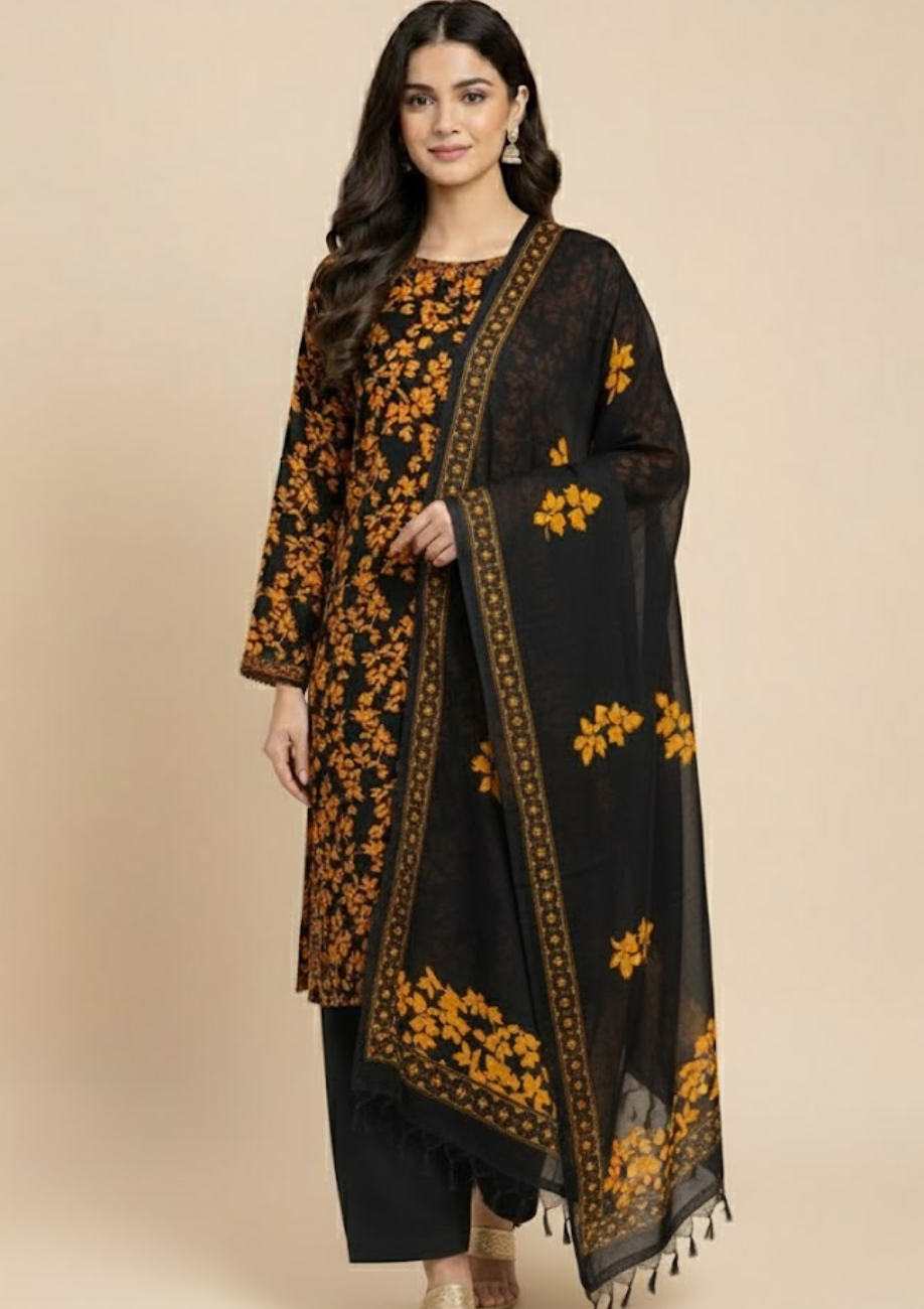 Pashmina Printed Cotray Wool Shawl 3pc D10