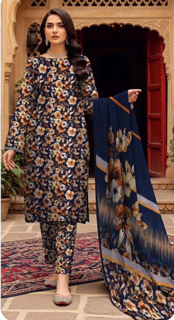 Bin Inam Printed Banadora Linen 3pc D38