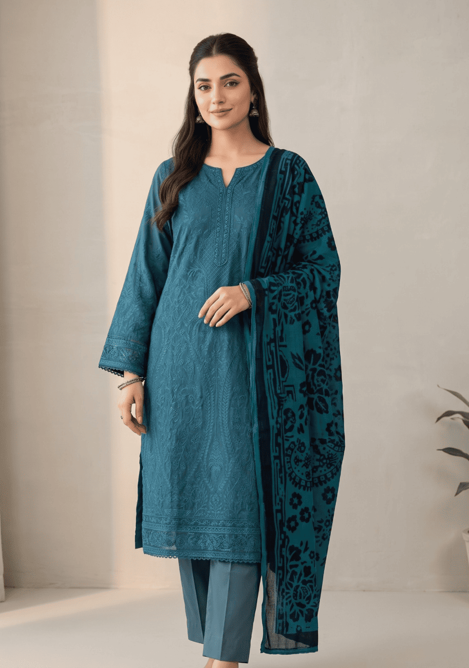 HZ Embroidered Velvet Shawl 3PC Suit Vol.2 D6