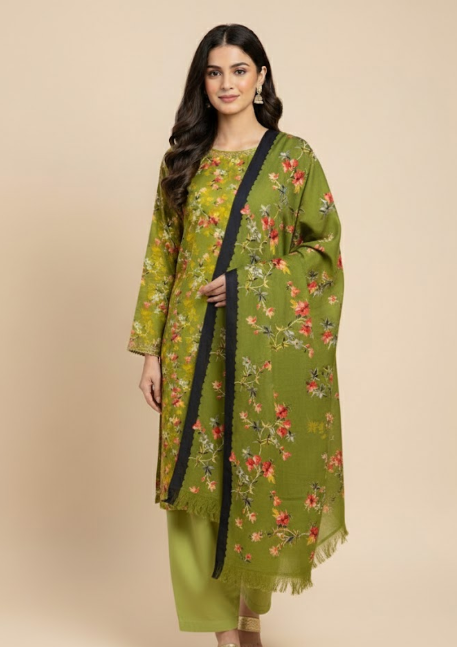 Pashmina Printed Cotray Wool Shawl 3pc D11