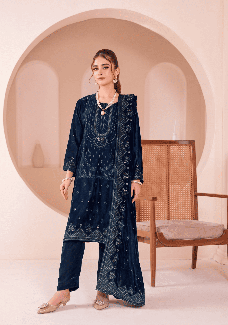 Gulzar Yousaf Velvet Embroidered 3PC V1-D6